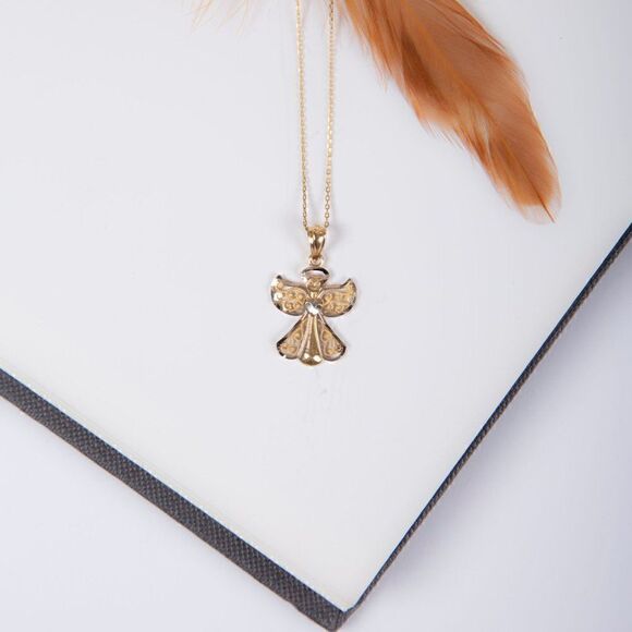 Angel charm | 14k Solid Gold Pendant | perfect gift | guardian angel sign | - Picture 4 of 6